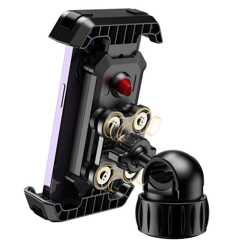 Black Heavy Duty Bike Phone Mount - Anti-Shake Motorcycle Holder with Secure Lock, 360 Rotation Cradle for All-Terrain Cycling
