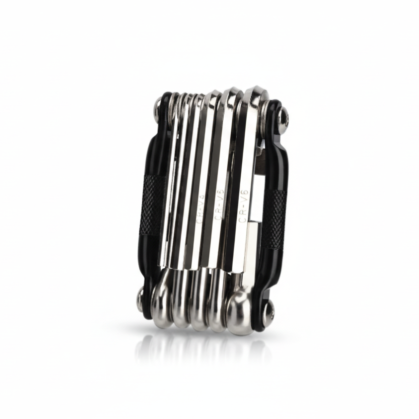 Black and Silver 16 in 1 Bicycle Repair Multi Tool - Compact Folding Bike Tool Kit with Chain Breaker for MTB Road Cycling