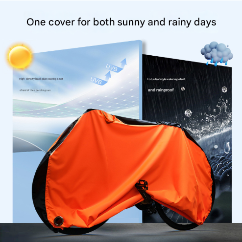 Size L Black And Orange All-Weather 210D Bicycle Cover - Waterproof & UV-Proof Outdoor Bike Protector with Lock Hole & Storage Bag