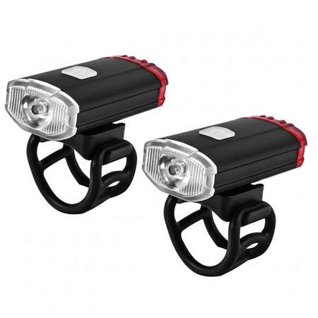 Dual colour weatherproof mini bicycle lights 2-pack with USB rechargeable and strong white and red beam safety features