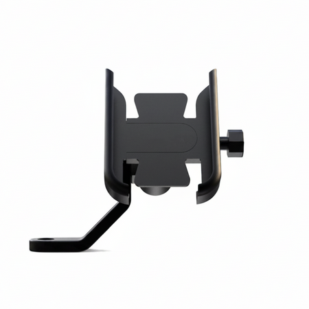 Universal aluminium motorcycle phone holder mounted on rearview mirror stem bolt