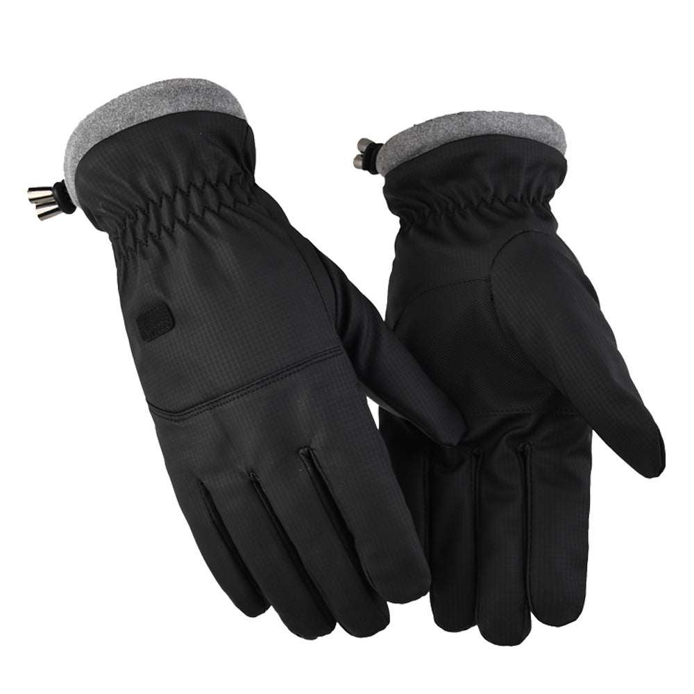 Black thermal winter gloves with anti-slip grip and touchscreen compatibility