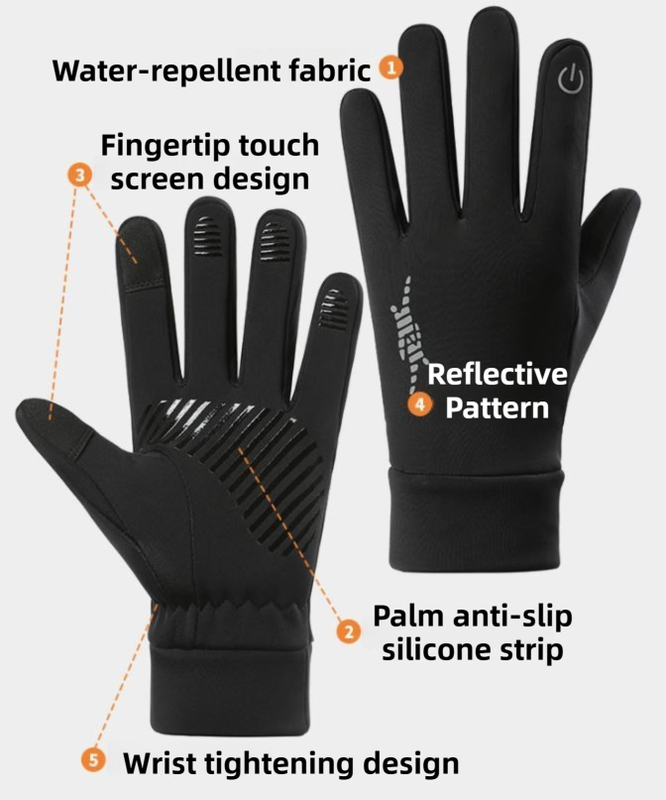 Black Windproof Thermal Sports Gloves with Touchscreen Fingertips & Anti-Slip Palm Grip for Running & Cycling (SD-01 Buckle / M Size)