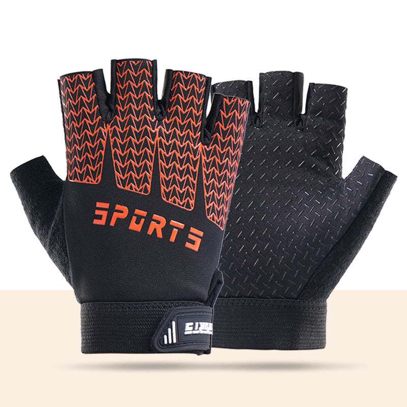 Black and red breathable half-finger cycling gloves for kids with silicone grip and shock-absorbing padding