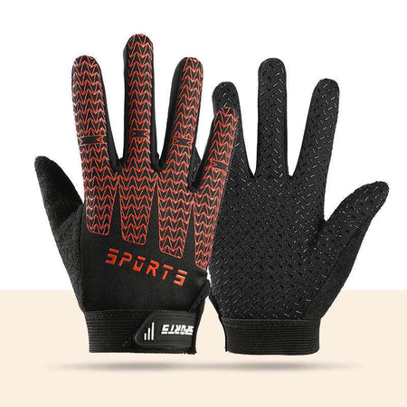 Black and red breathable half-finger cycling gloves for kids with silicone grip and shock-absorbing padding