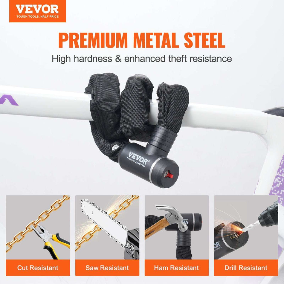 VEVOR Bike Chain Lock, 2.79 Ft Combination Bicycle Chain Lock with 2 Keys, Heavy Duty Anti-Theft High Security Bike Locks, Perfect for Bike, Motorcycle, Scooter, Bicycle, Door, Fence or Gate, 8mm