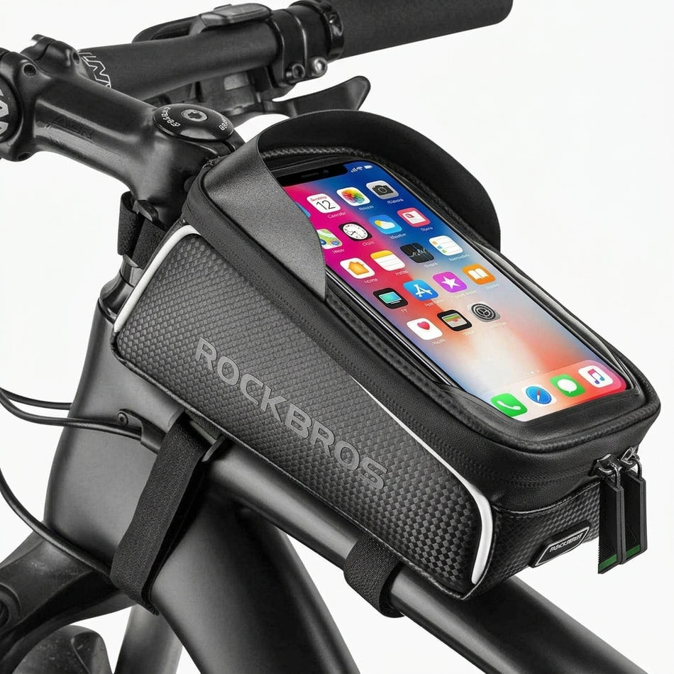 Bicycle top tube bag with integrated phone holder — Studio - Clean | Generated by Modelize